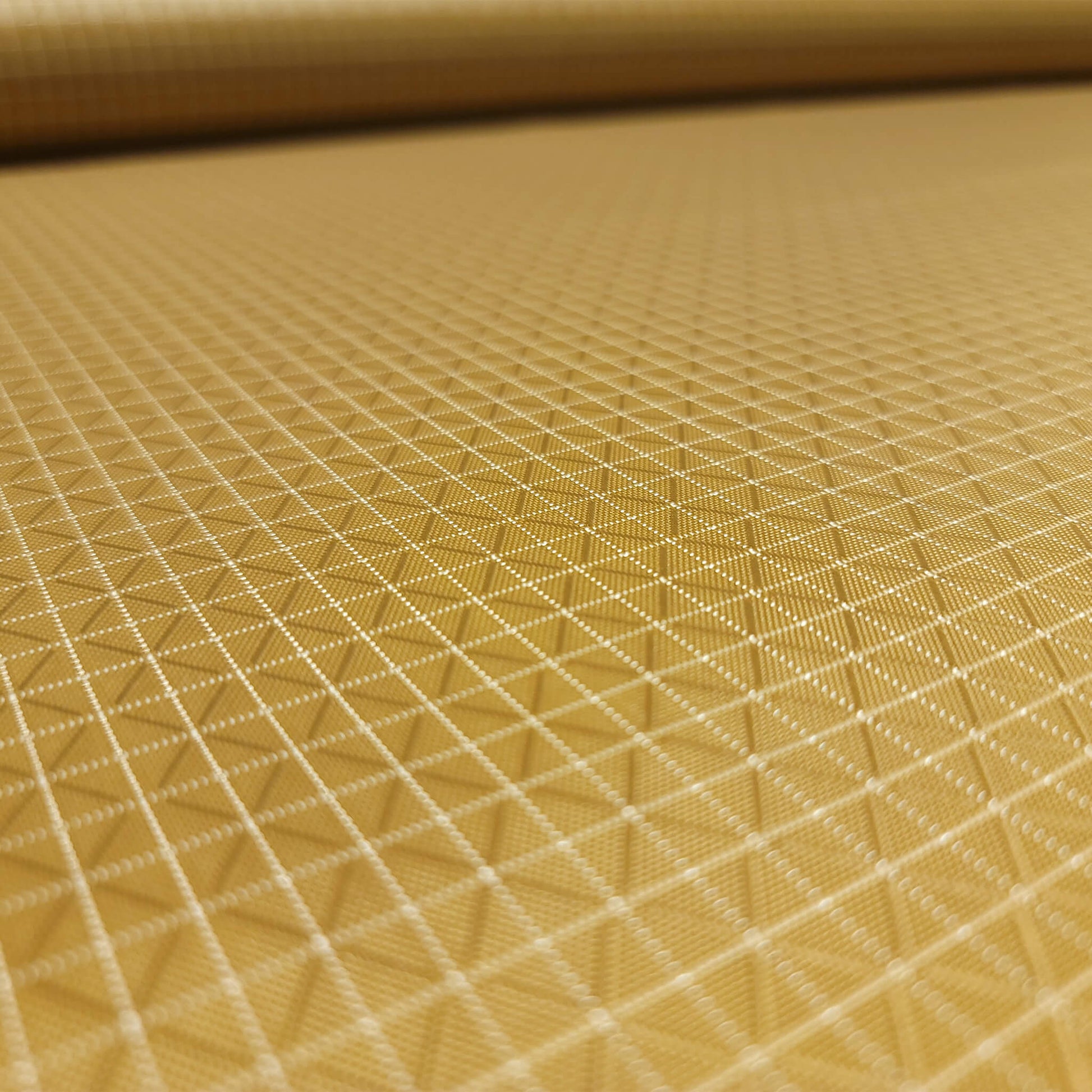 High-quality image showcasing my Coyote Brown 210D UHMWPE Gridstop Nylon fabric, emphasizing its lightweight, durable woven texture and unique waterproof properties. The image highlights the fabric's intricate UHMWPE fiber grid, its robust 210D denier thickness, and the dual protective coating – 1000mm PU on the back and DWR on the front. Ideal for visualizing the fabric's application in making resilient, weather-resistant outdoor gear like backpacks, fanny packs, and reinforcement areas.