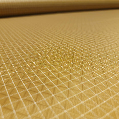 High-quality image showcasing my Coyote Brown 210D UHMWPE Gridstop Nylon fabric, emphasizing its lightweight, durable woven texture and unique waterproof properties. The image highlights the fabric's intricate UHMWPE fiber grid, its robust 210D denier thickness, and the dual protective coating – 1000mm PU on the back and DWR on the front. Ideal for visualizing the fabric's application in making resilient, weather-resistant outdoor gear like backpacks, fanny packs, and reinforcement areas.