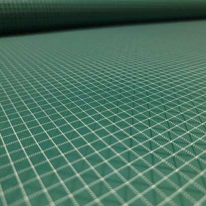 High-quality image showcasing my Pine Green 210D UHMWPE Gridstop Nylon fabric, emphasizing its lightweight, durable woven texture and unique waterproof properties. The image highlights the fabric's intricate UHMWPE fiber grid, its robust 210D denier thickness, and the dual protective coating – 1000mm PU on the back and DWR on the front. Ideal for visualizing the fabric's application in making resilient, weather-resistant outdoor gear like backpacks, fanny packs, and reinforcement areas.